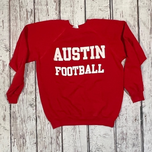 Vintage 1980s Austin Football Red Crewneck Pullover 80s Sweatshirt - Picture 1 of 6